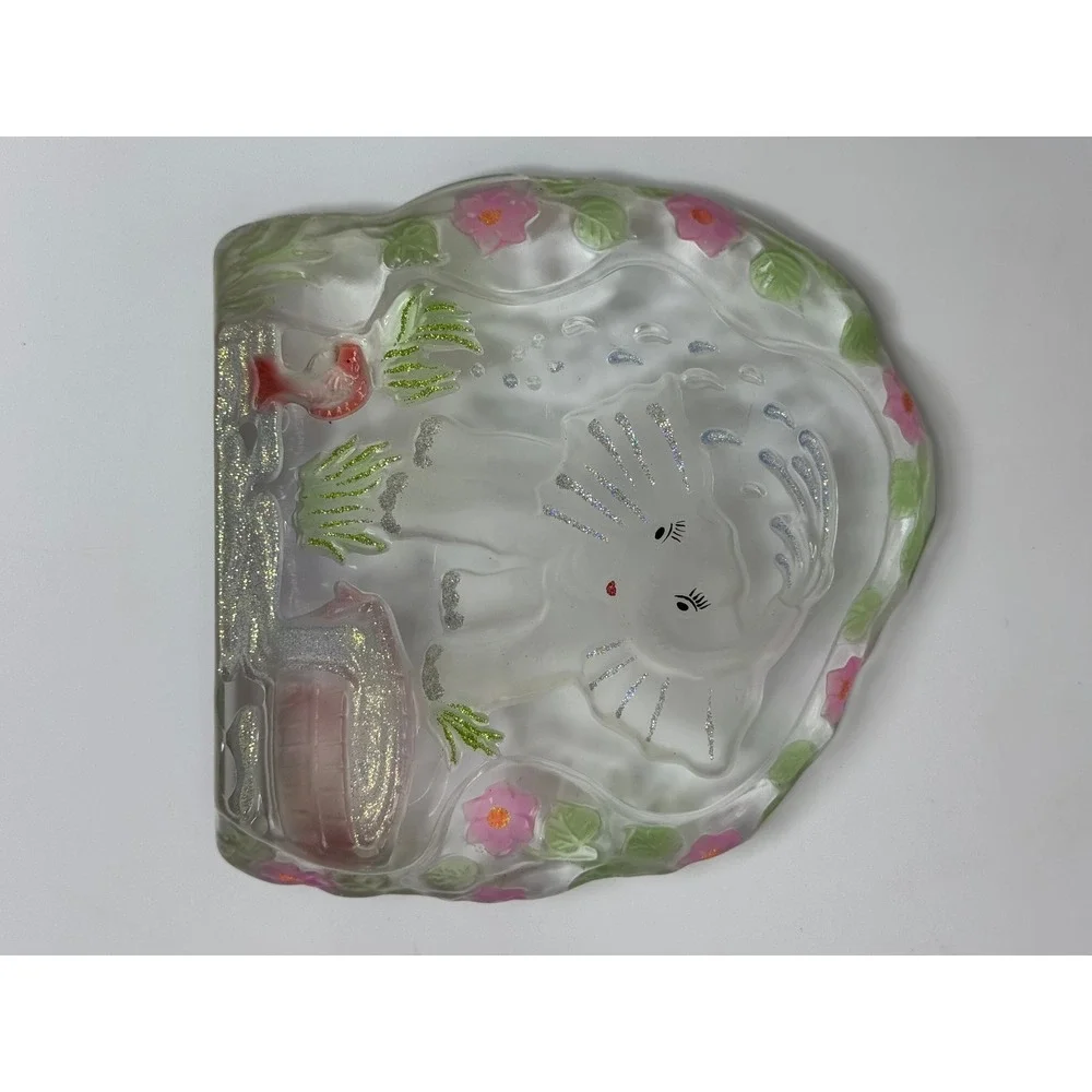 Clear Glass Elephant Figurine With‎ Flowers and Glitter Accent Made in China